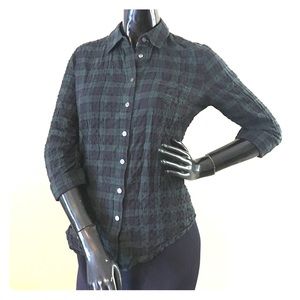 Plaid button front blouse